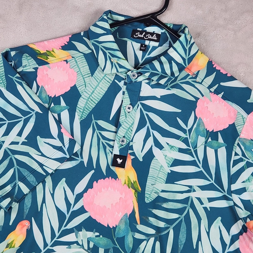 Bad Birdie Polo Shirt Mens Small Multicolor Floral Golf Performance Stretch